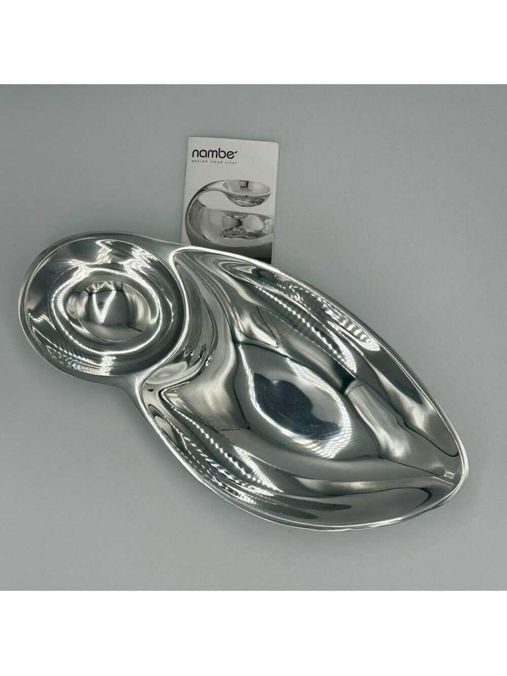 Nambe Pinion Chip & Dip Serving Bowl Metal Alloy Divided Platter Modern NIB - Picture 5 of 16